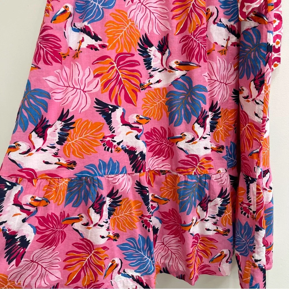 Printfresh Gabriela Midi Dress in Pelican Palms Pink Blue Wrap Style Large - Picture 6 of 16